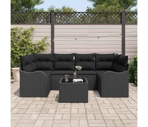 7 Daļu Dārza Dīvānu Komplekts Ar Spilveniem Melnā Poli Rotangpalmas Vidaxl