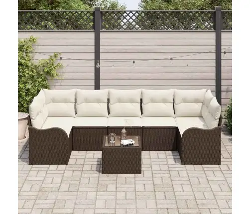 8 Gabalu Dārza Dīvāna Komplekts Ar Spilveniem, Brūns Poli Rotangpalma Vidaxl