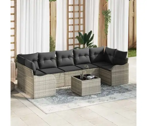 8 Gabalu Dārza Dīvānu Komplekts Ar Spilveniem Gaiši Pelēks Poli Rotangpalma Vidaxl