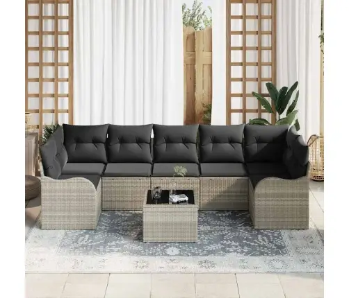 8 Gabalu Dārza Dīvānu Komplekts Ar Spilveniem Gaiši Pelēks Poli Rotangpalma Vidaxl