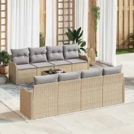 Dārza Dīvānu Komplekts Ar Spilvenu 9 Pcs Bēša 55 X 55 X 37 Cm Vidaxl