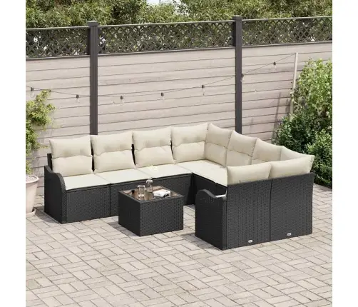 Sodo Sofų Rinkinys Su Pagalve 9 Pcs Juoda Poliratanas