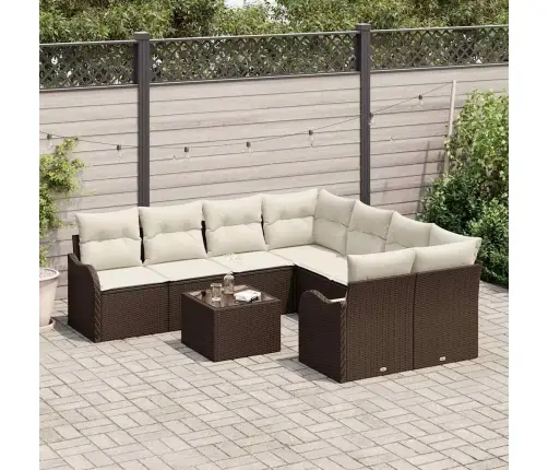 9 Daļu Dārza Dīvānu Komplekts Ar Spilveniem Brūna Polijas Rotangpalma Vidaxl