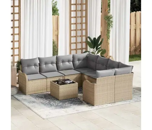 Sodo Sofų Rinkinys Su Pagalve 9 Pcs Smėlio Poliratanas