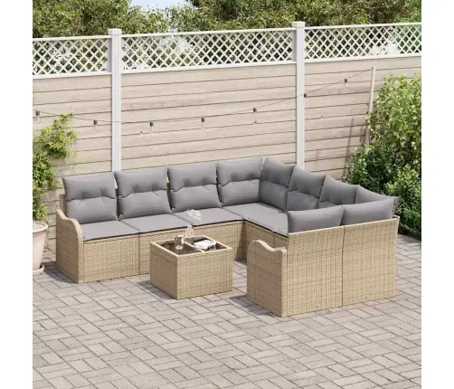 Sodo Sofų Rinkinys Su Pagalve 9 Pcs Smėlio Poliratanas