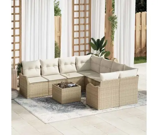 9 Daļu Dārza Dīvānu Komplekts Ar Spilveniem Bēšā Poli Rotangpalmas Vidaxl