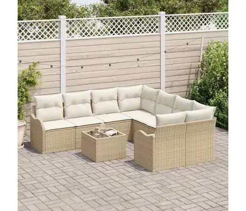 9 Daļu Dārza Dīvānu Komplekts Ar Spilveniem Bēšā Poli Rotangpalmas Vidaxl