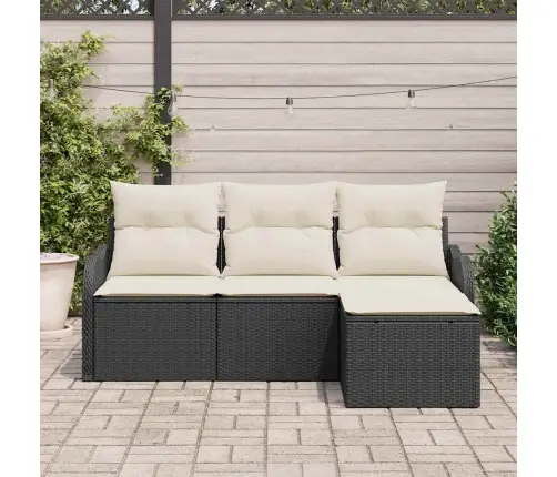 4 Daļu Dārza Dīvānu Komplekts Ar Spilveniem Melnā Poli Rotangpalmas Vidaxl