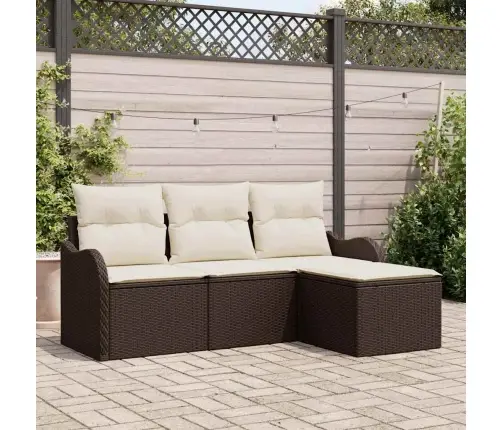 4 Daļu Dārza Dīvānu Komplekts Ar Spilveniem Brūnā Polirotangā Vidaxl