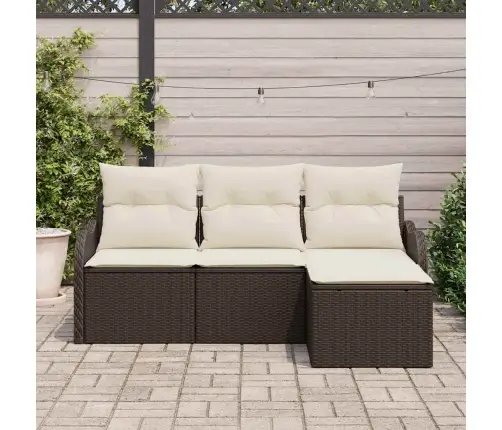 4 Daļu Dārza Dīvānu Komplekts Ar Spilveniem Brūnā Polirotangā Vidaxl