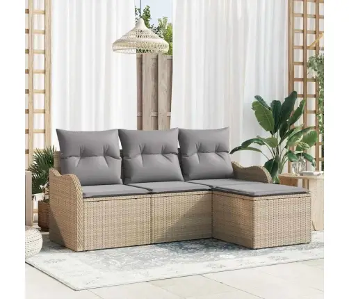 4 Daļu Dārza Dīvānu Komplekts Ar Spilveniem Bēšs Poli Rattan Vidaxl