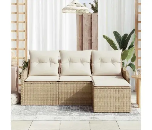 4 Daļu Dārza Dīvānu Komplekts Ar Spilveniem Bēšs Poli Rotangpalma Vidaxl