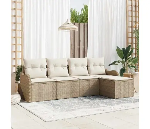 5 Daļu Dārza Dīvānu Komplekts Ar Spilveniem Bēšs Poli Ratan Vidaxl