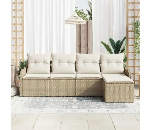 5 Daļu Dārza Dīvānu Komplekts Ar Spilveniem Bēšs Poli Ratan Vidaxl