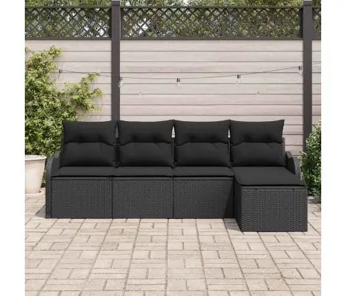 Sodo Sofų Rinkinys Juoda Poliratanas