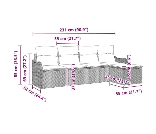 Sodo Sofų Rinkinys Juoda Poliratanas