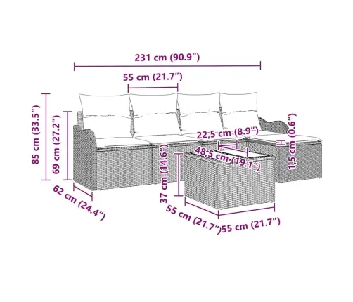 5 Gabalu Dārza Dīvānu Komplekts Ar Spilveniem Melnā Poli Rotangpalma Vidaxl