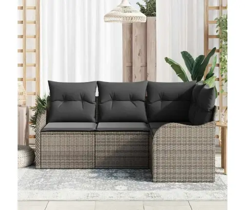 Sodo Sofų Rinkinys 4 Pcs Pilka Poliratanas