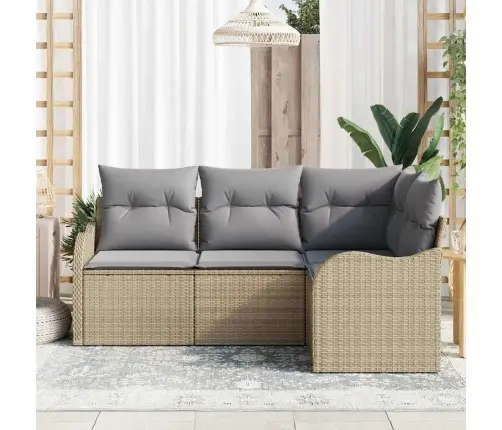 Sodo Sofų Rinkinys 4 Pcs Smėlio Poliratanas