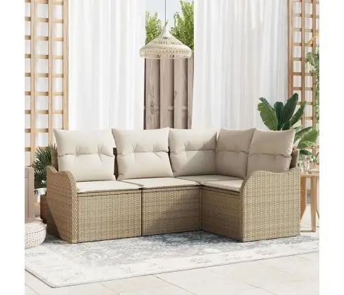 Sodo Sofų Rinkinys 4 Pcs Smėlio Poliratanas