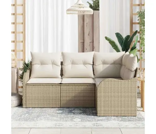 Sodo Sofų Rinkinys 4 Pcs Smėlio Poliratanas