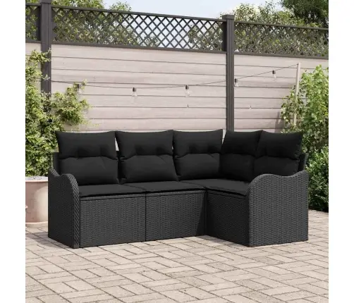 4 Daļu Dārza Dīvānu Komplekts Ar Spilveniem Melnā Poli Rotangpalma Vidaxl