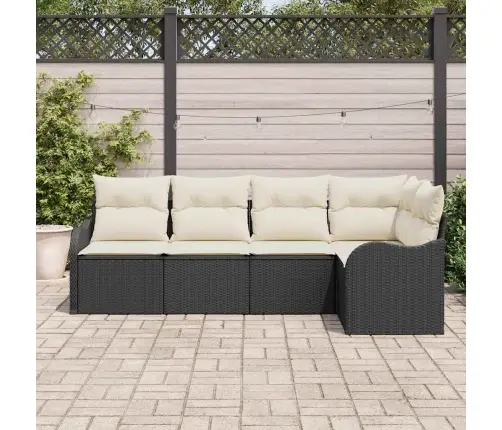 Sodo Sofų Rinkinys Juoda Poliratanas