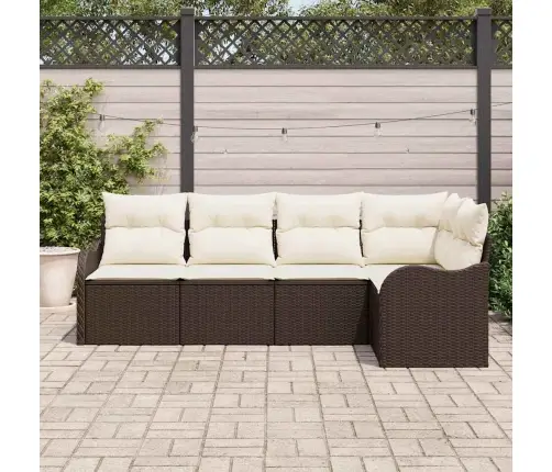 5 Daļu Dārza Dīvānu Komplekts Ar Spilveniem Brūnā Poli Rotangā Vidaxl