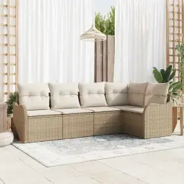 Sodo Sofų Rinkinys Su Pagalve 5 Pcs Smėlio Poli Ratanas