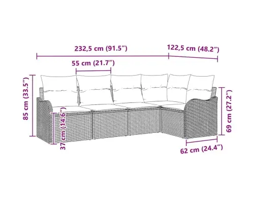 Sodo Sofų Rinkinys Su Pagalve 5 Pcs Smėlio Poli Ratanas