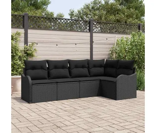 5 Daļu Dārza Dīvānu Komplekts Ar Spilveniem, Melns Poli Rotangpalma Vidaxl