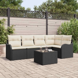 Sodo Sofų Rinkinys Su Pagalve 6 Pcs Juoda Poli Ratanas