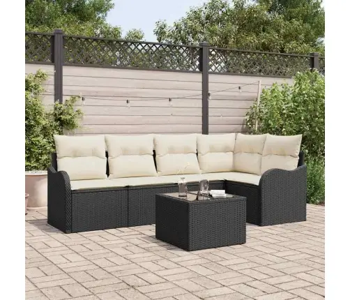 Sodo Sofų Rinkinys Su Pagalve 6 Pcs Juoda Poli Ratanas