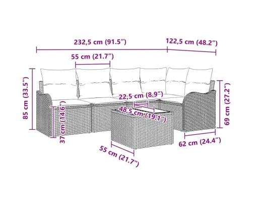 Sodo Sofų Rinkinys Su Pagalve 6 Pcs Juoda Poli Ratanas
