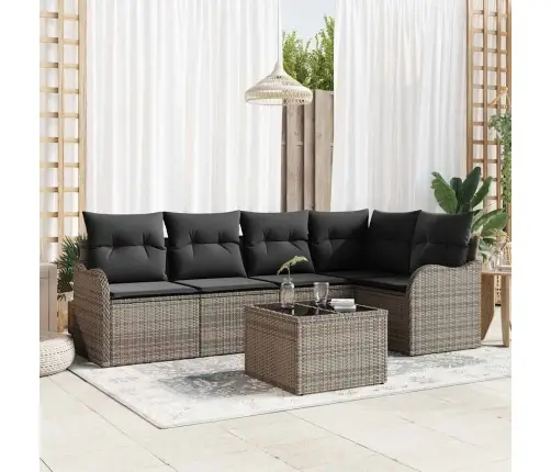 Sodo Sofų Rinkinys Su Pagalve 6 Pcs Pilka Poli Ratanas