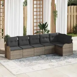 Sodo Sofų Rinkinys Su Pagalve 6 Pcs Pilka Poli Ratanas