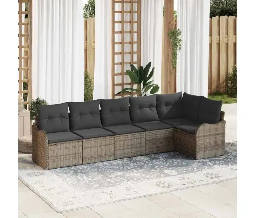 6 Daļu Dārza Dīvānu Komplekts Ar Spilveniem Pelēkā Polietilēna Rotangpalmas Vidaxl