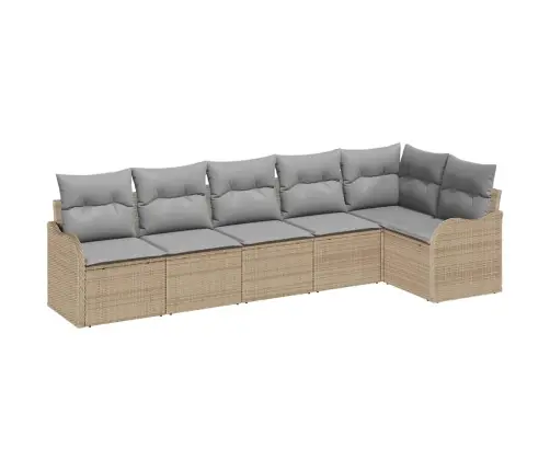 6 Gab. Dārza Dīvānu Komplekts Ar Spilveniem Bēžā Poli Rotangpalmas Vidaxl