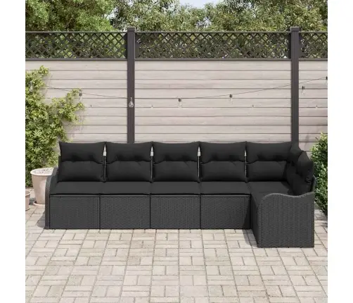 6 Gabalu Dārza Dīvāna Komplekts Ar Spilveniem Melnā Poli Rotangpalma Vidaxl