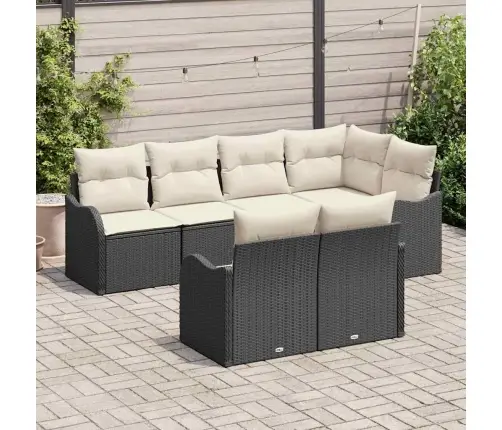 Sodo Sofų Rinkinys Su Pagalve 7 Pcs Juoda Poli Ratanas
