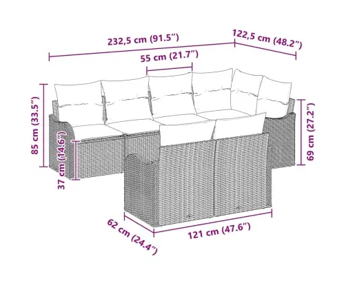 Sodo Sofų Rinkinys Su Pagalve 7 Pcs Juoda Poli Ratanas