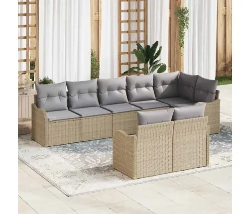 8 Daļu Dārza Dīvānu Komplekts Ar Spilveniem Bēša Polietilēna Rotangpalmas Vidaxl