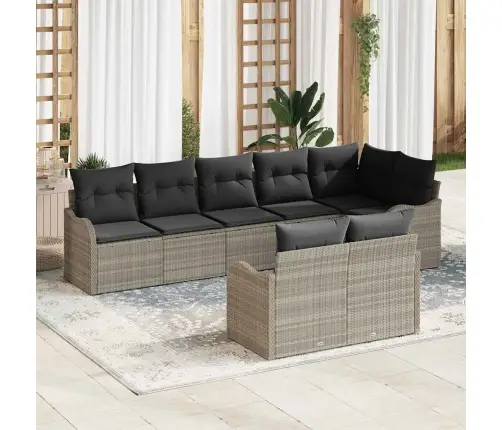 8 Daļu Dārza Dīvānu Komplekts Ar Spilveniem Gaiši Pelēks Poli Rotangpalma Vidaxl