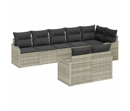 8 Daļu Dārza Dīvānu Komplekts Ar Spilveniem Gaiši Pelēks Poli Rotangpalma Vidaxl