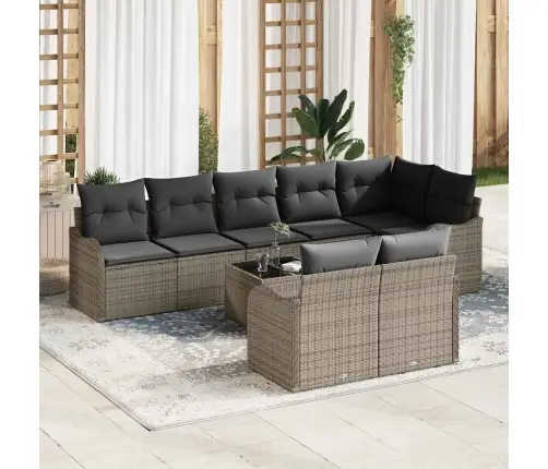 Sodo Sofų Rinkinys 9 Pcs Pilka Poliratanas