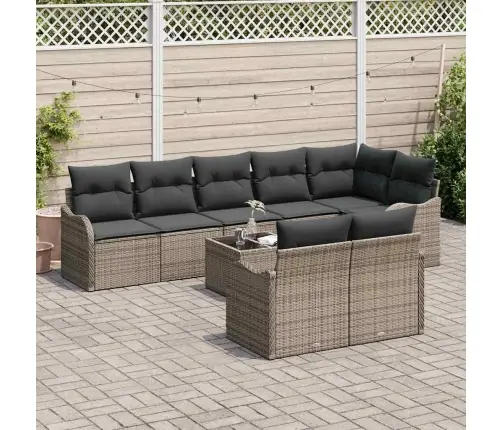 Sodo Sofų Rinkinys 9 Pcs Pilka Poliratanas