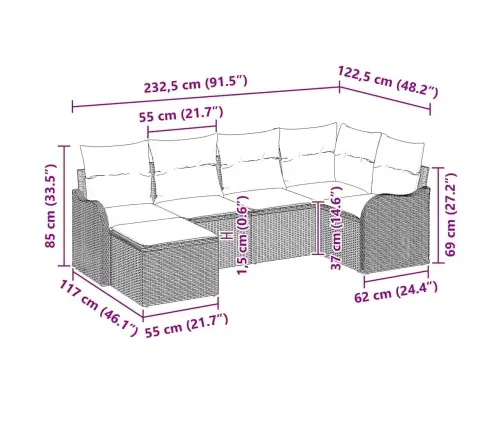 6 Daļu Dārza Dīvānu Komplekts Ar Spilveniem Melns Poli Rotangpalmas Vidaxl
