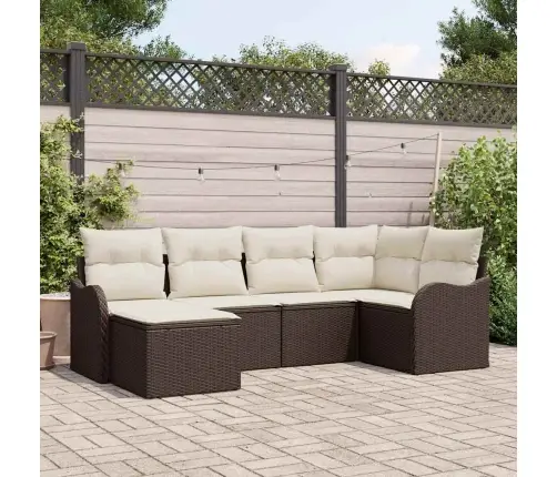 6 Daļu Dārza Dīvānu Komplekts Ar Spilveniem Brūnā Poli Rotangpalma Vidaxl