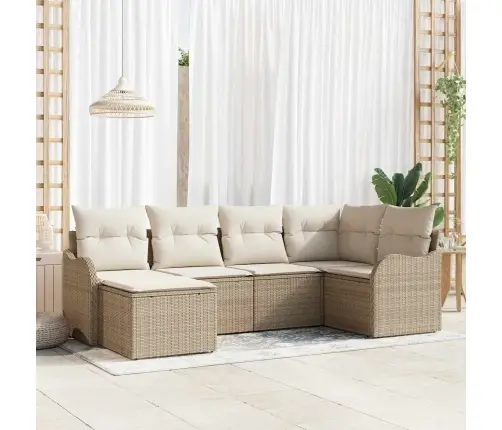 6 Gabalu Dārza Dīvānu Komplekts Ar Spilveniem Bēšā Poli Rotangpalma Vidaxl