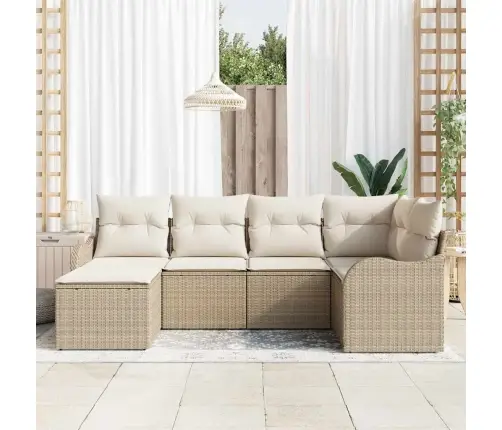 6 Gabalu Dārza Dīvānu Komplekts Ar Spilveniem Bēšā Poli Rotangpalma Vidaxl